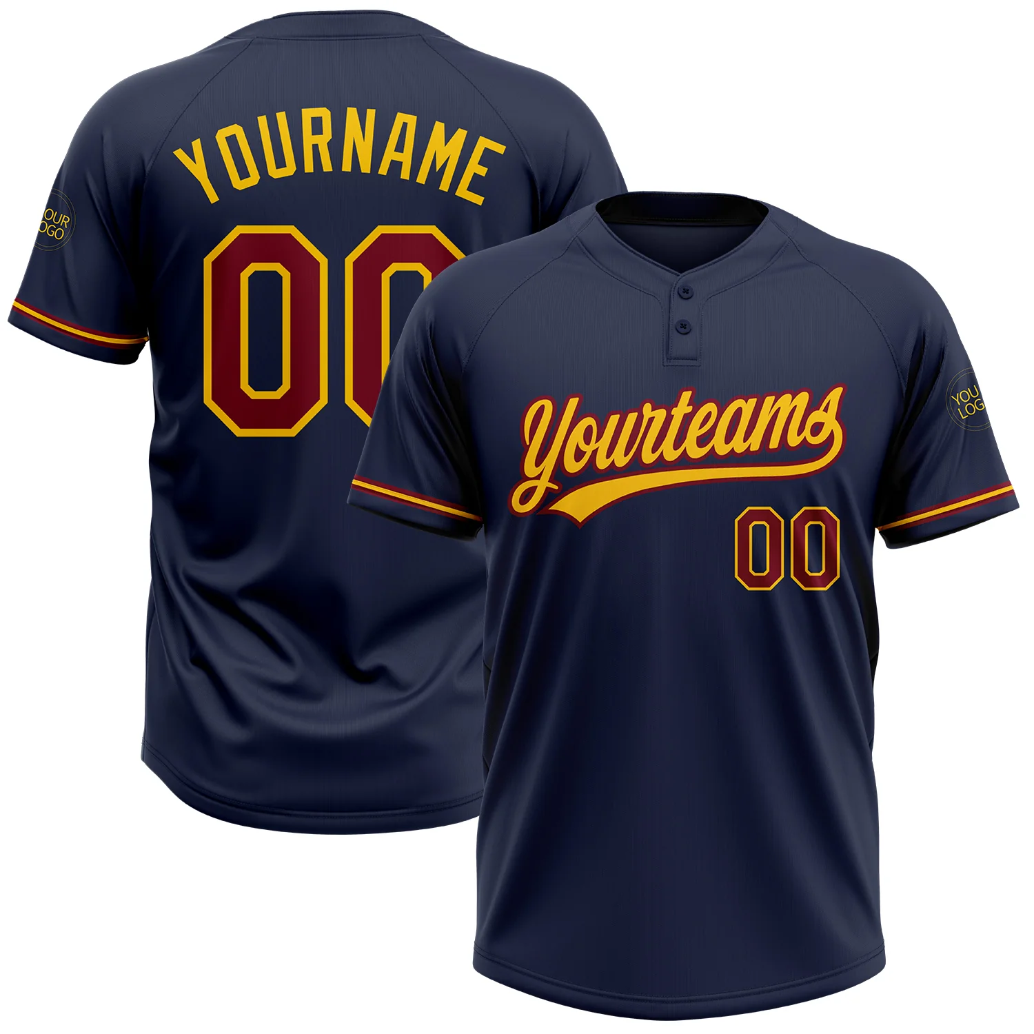 Custom-Navy-Crimson-Yellow-Two-Button-Unisex-Softball-Jersey.webp